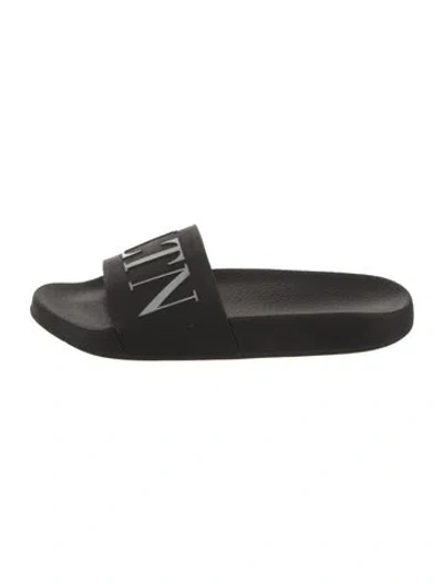 Pre-owned Valentino Garavani Rubber Printed Slides In Black