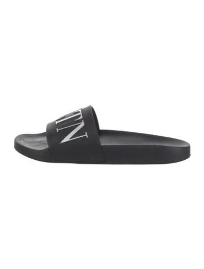 Pre-owned Valentino Garavani Rubber Printed Slides In Black