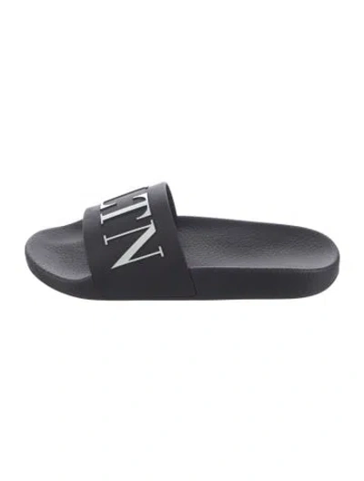Pre-owned Valentino Garavani Rubber Printed Slides In Black