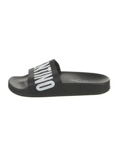 Pre-owned Valentino Garavani Rubber Printed Slides In Black