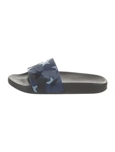 Pre-owned Valentino Garavani Rubber Printed Slides In Blue