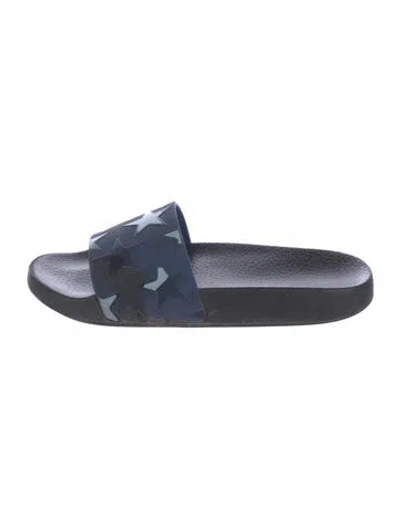 Pre-owned Valentino Garavani Rubber Printed Slides In Blue