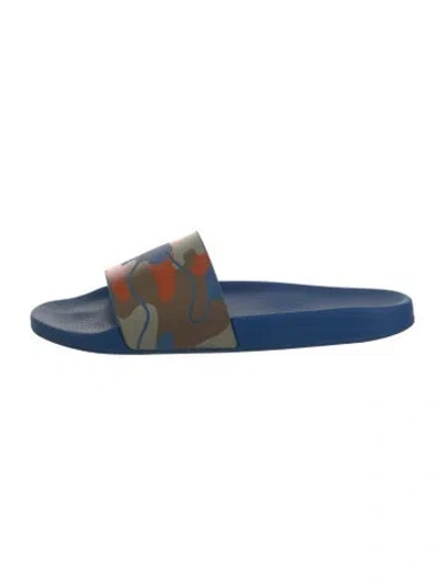 Pre-owned Valentino Garavani Rubber Printed Slides In Blue