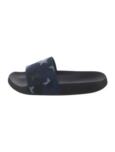 Pre-owned Valentino Garavani Rubber Printed Slides In Blue