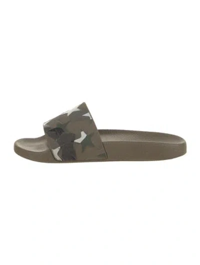 Pre-owned Valentino Garavani Rubber Printed Slides In Green