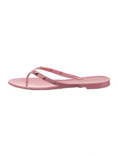 Pre-owned Valentino Garavani Rubber Studded Accents Flip Flops In Pink