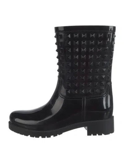 Pre-owned Valentino Garavani Rubber Studded Accents Rain Boots In Black