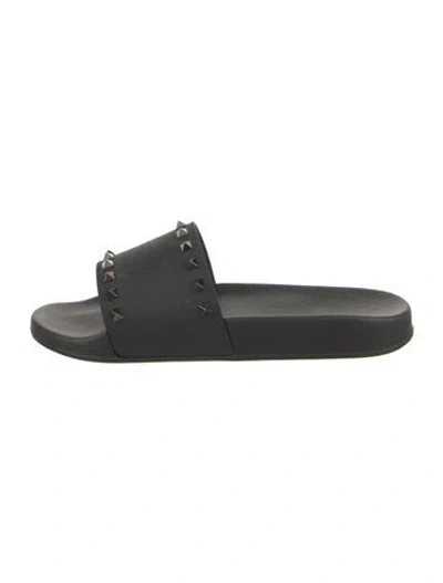 Pre-owned Valentino Garavani Rubber Studded Accents Slides In Black