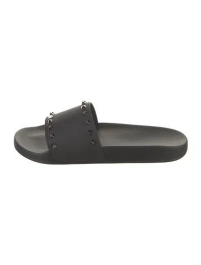 Pre-owned Valentino Garavani Rubber Studded Accents Slides In Black
