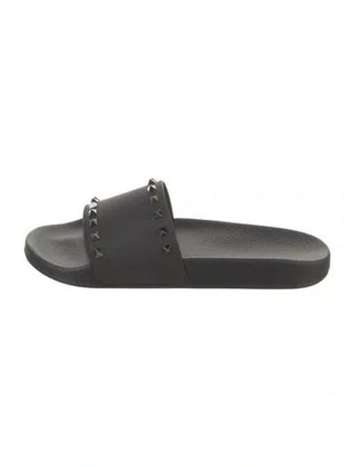 Pre-owned Valentino Garavani Rubber Studded Accents Slides In Black