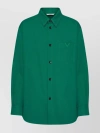 Valentino Stretch Cotton Canvas Shirt Jacket With Rubberised V Detail In Basil Green