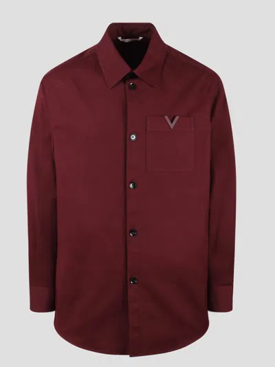 VALENTINO RUBBERISED V DETAIL STRETCH COTTON CANVAS SHIRT JACKET