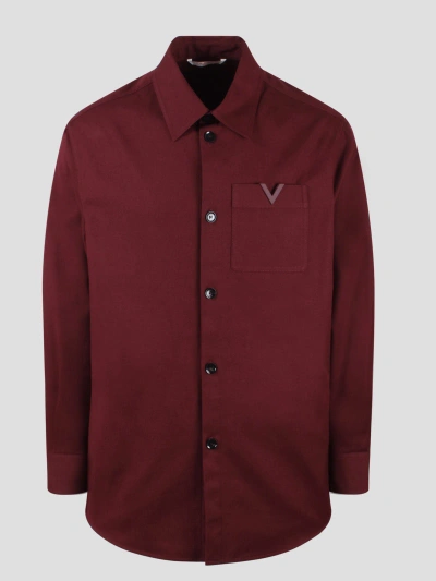 Valentino Rubberised V Detail Stretch Cotton Canvas Shirt Jacket In Purple