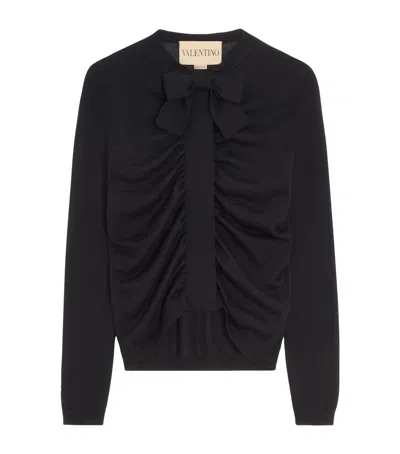 Valentino Ruched Bow-detail Cardigan In Black