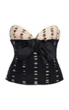 Valentino Plusdepois Print Chiffon Top With Handmade Draping And Bow Detail In Black,white
