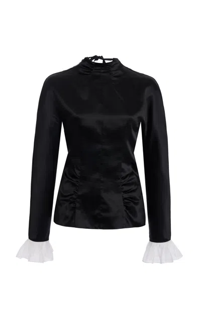 Valentino Ruched Sateen Top In Black