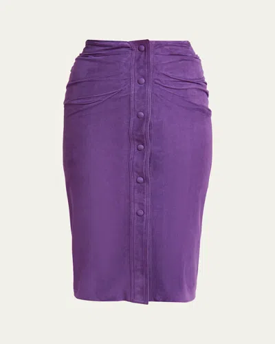 Valentino Ruched Suede Skirt In Purple