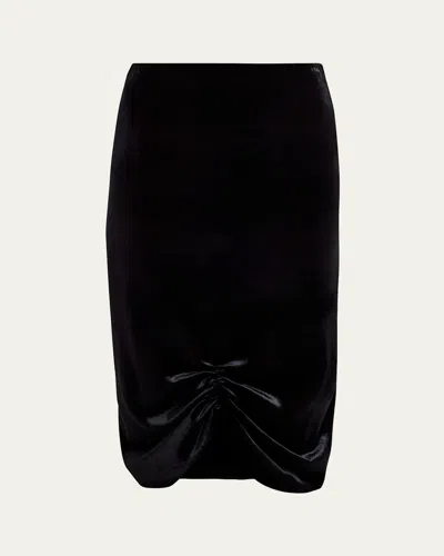 Valentino Ruched Velvety Midi Pencil Skirt In Black