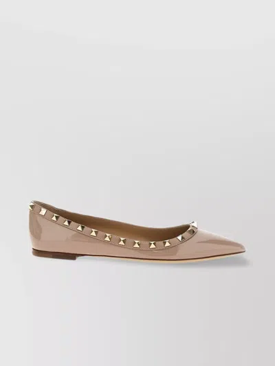 Valentino Garavani 'ruckstud' Ballet Flats Patent Finish In Brown