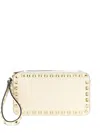 Valentino Ruckstud Wrist-strap Clutch Bag In Neutral