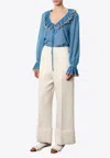 Valentino Georgette Micro Pois Shirt With Ruffled Collar In Blue