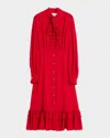 Valentino Ruffled Midi Dress In Dark Red