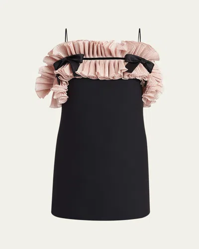 Valentino Ruffle Bow Sleeveless Mini Dress In Black