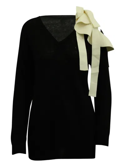 Pre-owned Valentino Ruffle-bow Sweater In Black