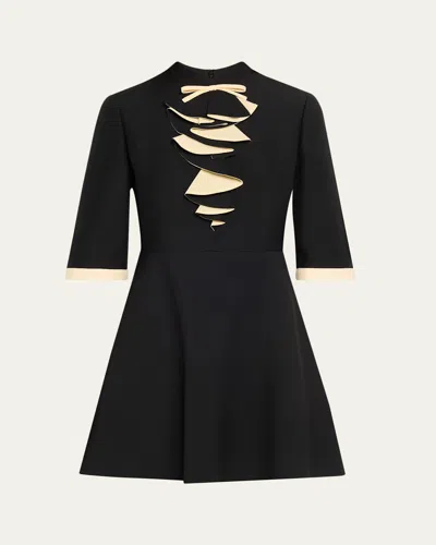 Valentino Ruffle Bust 3/4-sleeve Mini Dress