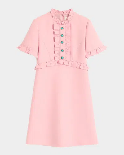 Valentino Ruffle Button Short-sleeve Mini Dress In Pink