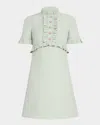 Valentino Ruffle Button Short-sleeve Mini Dress In Sage
