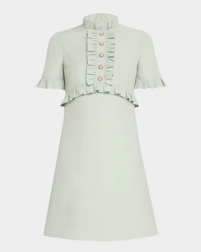 Valentino Ruffle Button Short-sleeve Mini Dress In Sage