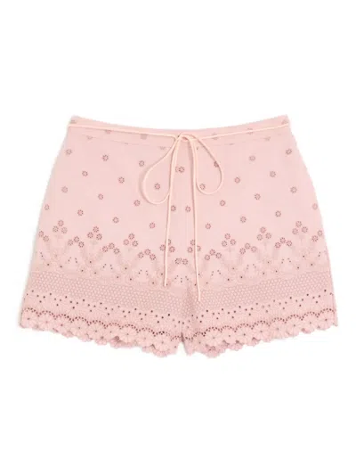 Valentino Ruffle Cotton Ribbon Shorts In Pink
