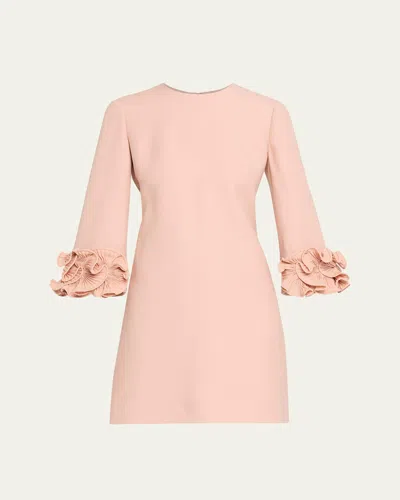 VALENTINO RUFFLE CUFF CREPE COUTURE SHORT DRESS