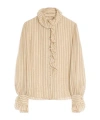 Valentino Metallic Striped Ruffle Button-down Shirt In Multi