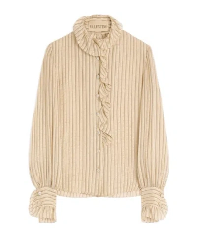VALENTINO VALENTINO STRIPED RUFFLE DETAILED BUTTON-UP SHIRT