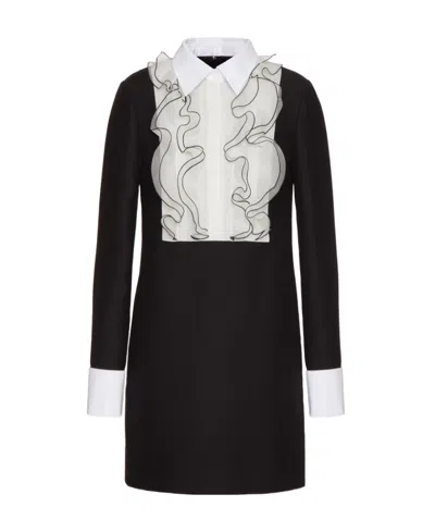 Valentino Poplin And Chiffon-trimmed Wool And Silk-blend Crepe Mini Dress In Multi