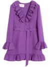 Valentino Garavani Purple Short Dress With V-neck And Ruffles In Virgin Wool And Silk Blend Woman In Purple Orchid