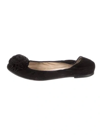 Pre-owned Valentino Garavani Ruffle Embellishment Ballet Flats In Black