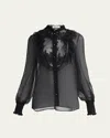 Valentino Ruffled Lace-trimmed Silk-chiffon Blouse In Black