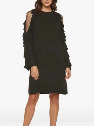 Pre-owned Valentino Ruffle Long-sleeve Mini Dress In Black
