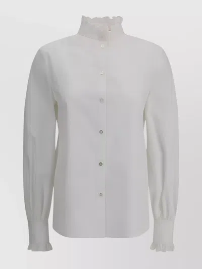 Valentino Ruffle Neck Long Sleeve Shirt In White