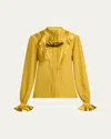 Valentino Ruffle Pleated Silk Blouse In Yellow
