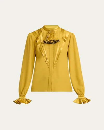 VALENTINO RUFFLE PLEATED SILK BLOUSE