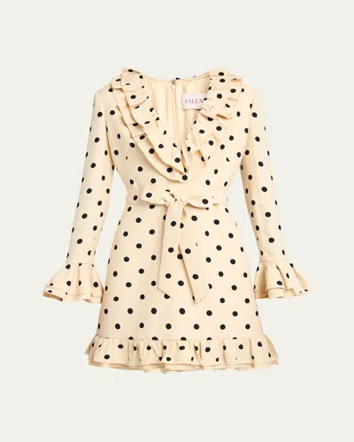 VALENTINO RUFFLE POLKA DOT BELTED MINI DRESS