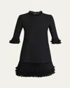 Valentino Garavani Ruffle Trim Crepe Couture Minidress In Black