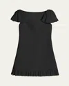 Valentino Ruffle Sleeve Wool Mini Dress In Black