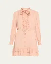 Valentino Ruffle Tie-neck Mini Silk Dress In Rose