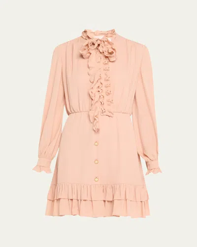Valentino Ruffle Tie-neck Mini Silk Dress In Rose