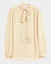 Valentino Silk Tasselled-pussybow Blouse In Nude